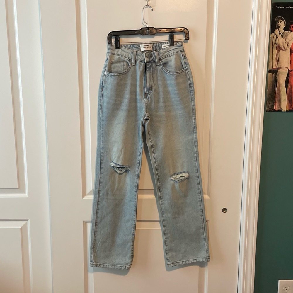 Cotton On Light Blue Slim Straight Ripped Jeans Size 4